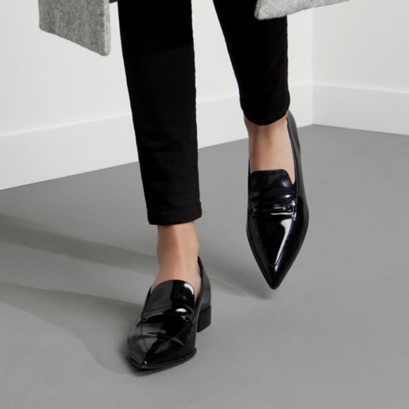 SOLD Celine Fall 2014 Pointed Toe Black Patent Loafer Flats 37.5 Old Celine Logo - Picture 3 of 12